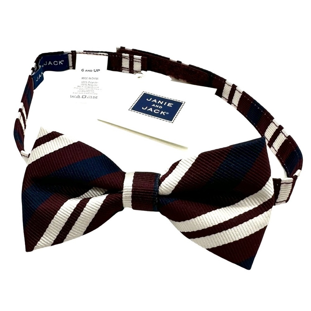NWT Janie and Jack SPECIAL OCCASION Navy Blue Maroon Striped Bow Tie Boys 6 up